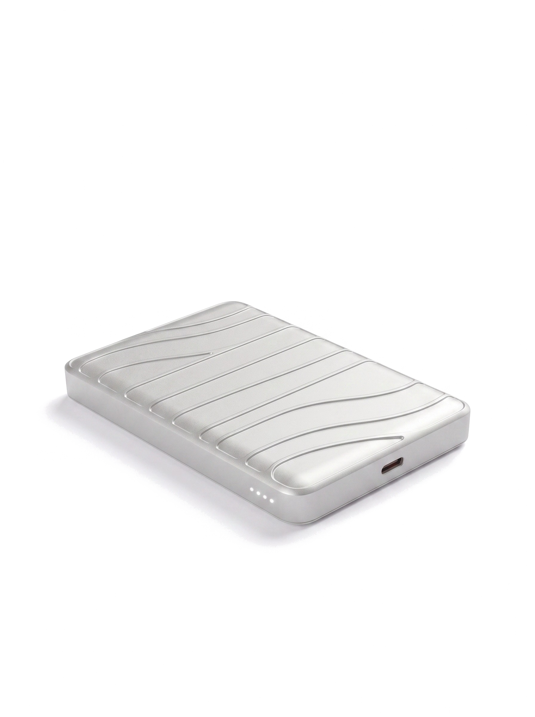 Aria power bank — angled view showing LED indicators